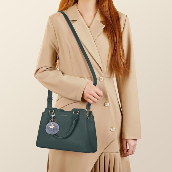 Women Dark Green PU leather Top-Handle Waterproof Anti Theft Leather Handbag - Picture 7 of 8